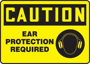 OSHA Caution Safety Sign: Ear Protection Required 7" x 10" Adhesive Dura-Vinyl 1/Each - MPPA665XV