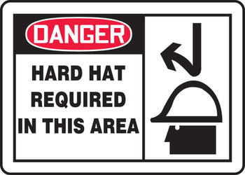 OSHA Danger Safety Sign: Hard Hat Required In This Area 10" x 14" Dura-Plastic 1/Each - MPPE074XT