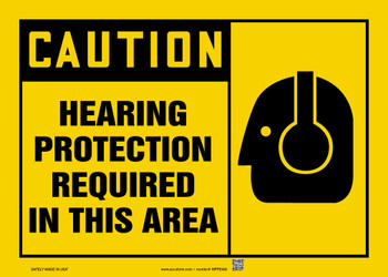 OSHA Caution Safety Sign: Hearing Protection Required In This Area 10" x 14" Aluma-Lite 1/Each - MPPE409XL