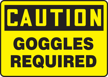 OSHA Caution Safety Sign: Goggles Required 7" x 10" Adhesive Vinyl 1/Each - MPPE424VS