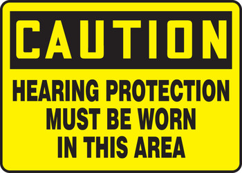 OSHA Caution Safety Sign: Ear Protection Must Be Worn In This Area 7" x 10" Dura-Plastic 1/Each - MPPE434XT