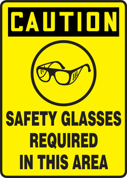 OSHA Caution Safety Sign: Safety Glasses Required In This Area 10" x 7" Adhesive Vinyl 1/Each - MPPE466VS