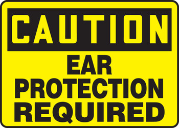 OSHA Caution Safety Sign: Ear Protection Required 10" x 14" Adhesive Dura-Vinyl 1/Each - MPPE616XV