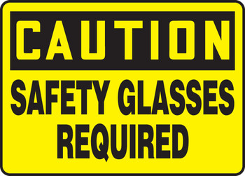 OSHA Caution Safety Sign: Safety Glasses Required 7" x 10" Adhesive Vinyl 1/Each - MPPE641VS