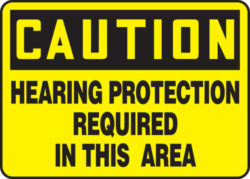 OSHA Caution Safety Sign: Hearing Protection Required In This Area 10" x 14" Adhesive Vinyl - MPPE676VS