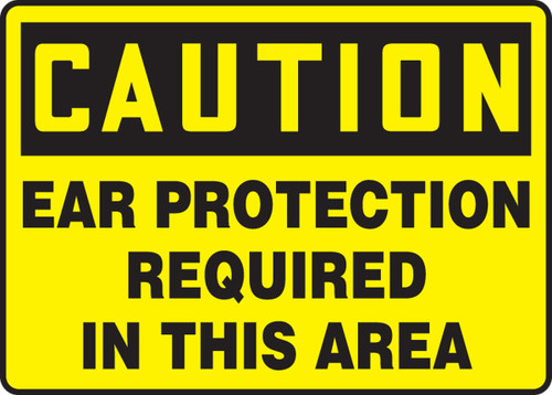 OSHA Caution Safety Sign: Ear Protection Required English 10" x 14" Plastic 1/Each - MPPE682VP