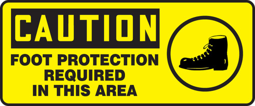 OSHA Caution Safety Sign: Foot Protection Required In This Area 7" x 17" Plastic 1/Each - MPPE694VP