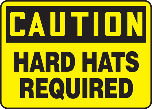 OSHA Caution Safety Sign: Hard Hats Required 7" x 10" Adhesive Vinyl 1/Each - MPPE697VS