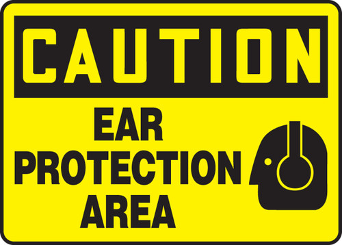 OSHA Caution Safety Sign: Ear Protection Area 10" x 14" Adhesive Vinyl 1/Each - MPPE708VS