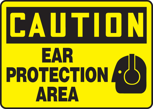 OSHA Caution Safety Sign: Ear Protection Area 10" x 14" Adhesive Dura-Vinyl 1/Each - MPPE708XV