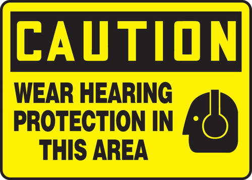 OSHA Caution Safety Sign: Wear Hearing Protection In This Area 10" x 14" Plastic 1/Each - MPPE714VP