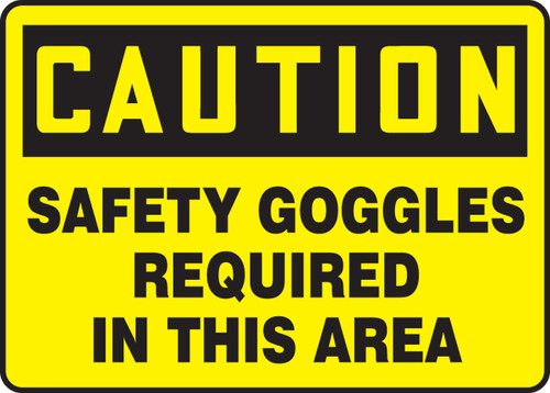 OSHA Caution Safety Sign: Safety Goggles Required In This Area 10" x 14" Aluminum 1/Each - MPPE735VA
