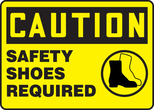 OSHA Caution Safety Sign: Safety Shoes Required 10" x 14" Aluminum 1/Each - MPPE763VA