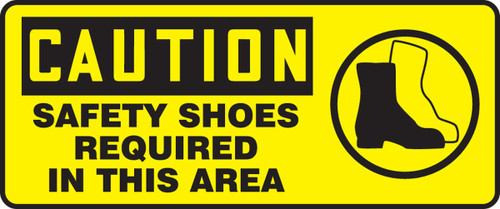 OSHA Caution Safety Sign: Safety Shoes Required 7" x 17" Plastic 1/Each - MPPE764VP