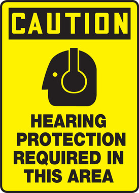 OSHA Caution Safety Sign: Hearing Protection Required In This Area 14" x 10" Dura-Plastic 1/Each - MPPE772XT