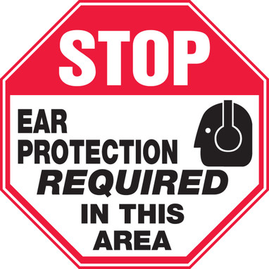 Stop Safety Sign: Ear Protection Required In This Area 12" x 12" Adhesive Vinyl 1/Each - MPPE900VS