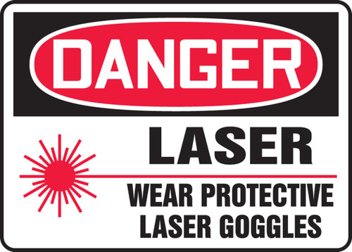 OSHA Danger Safety Sign: Laser - Wear Protective Goggles 10" x 14" Dura-Fiberglass 1/Each - MRAD100XF