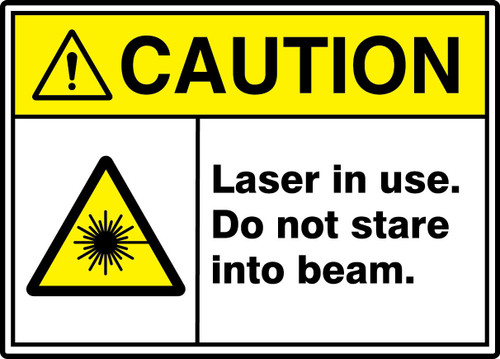 ANSI ISO Caution Safety Sign: Laser In Use - Do Not Stare Into Beam. 7" x 10" Adhesive Dura-Vinyl 1/Each - MRAD685XV