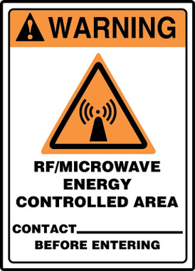 ANSI Warning Safety Sign: RF/Microwave Energy Controlled Area - Contact Before Entering 14" x 10" Aluminum 1/Each - MRFQ312VA