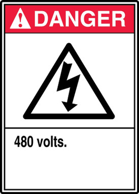 ANSI Danger Safety Sign: 480 Volts. 14" x 10" Plastic 1/Each - MRLC105VP