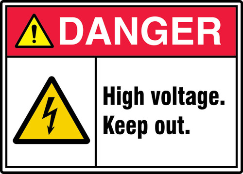 ANSI ISO Danger Safety Sign: High Voltage. Keep Out. 10" x 14" Adhesive Dura-Vinyl 1/Each - MRLC112XV