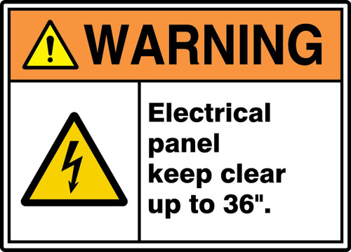 ANSI ISO Warning Safety Sign: Electrical Panel Keep Clear Up To 36". 10" x 14" Aluma-Lite 1/Each - MRLC307XL