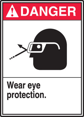 ANSI Danger Safety Sign: Wear Eye Protection 14" x 10" Adhesive Vinyl 1/Each - MRPE101VS