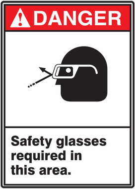 ANSI Danger Safety Sign: Safety Glasses Required In Area 14" x 10" Aluminum 1/Each - MRPE110VA