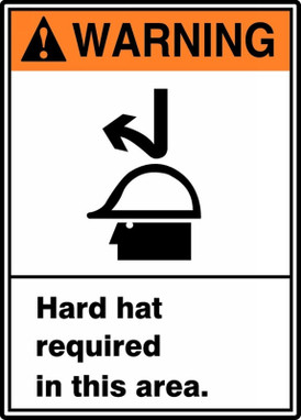 ANSI Warning Safety Sign: Hard Hat Required In This Area 14" x 10" Plastic 1/Each - MRPE302VP