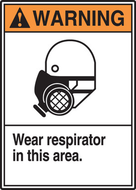 ANSI Warning Safety Sign: Wear Respirator In This Area. 14" x 10" Aluminum 1/Each - MRPE316VA
