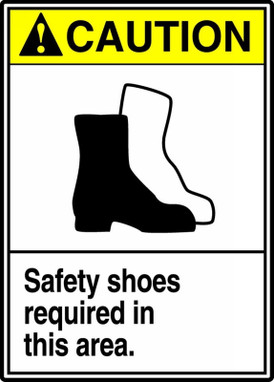 ANSI Caution Safety Sign: Safety Shoes Required In This Area 14" x 10" Aluminum 1/Each - MRPE602VA