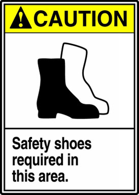 ANSI Caution Safety Sign: Safety Shoes Required In This Area 14" x 10" Adhesive Vinyl 1/Each - MRPE602VS