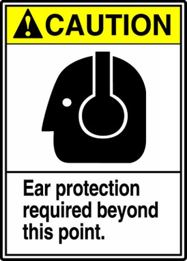 ANSI Caution Safety Sign: Ear Protection Required Beyond This Point 14" x 10" Plastic 1/Each - MRPE609VP