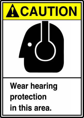 ANSI Caution Safety Sign: Wear Hearing Protection In This Area. 14" x 10" Accu-Shield 1/Each - MRPE613XP