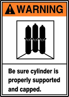 ANSI Warning Safety Sign: Be Sure Cylinder Is Properly Supported And Capped 14" x 10" Adhesive Vinyl 1/Each - MRPG300VS