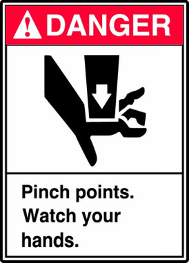 ANSI Danger Equipment Label: Pinch Points - Watch Your Hands 10" x 7" Dura-Plastic 1/Each - MRQM001XT