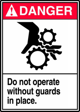 ANSI Danger Safety Sign: Do Not Operate Without Guards In Place 14" x 10" Dura-Fiberglass 1/Each - MRQM101XF