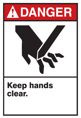 ANSI Danger Equipment Safety Sign: Keep Hands Clear 10" x 7" Adhesive Vinyl 1/Each - MRQM120VS