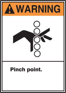 ANSI Warning Safety Sign: Pinch Point. 14" x 10" Adhesive Vinyl 1/Each - MRQM303VS