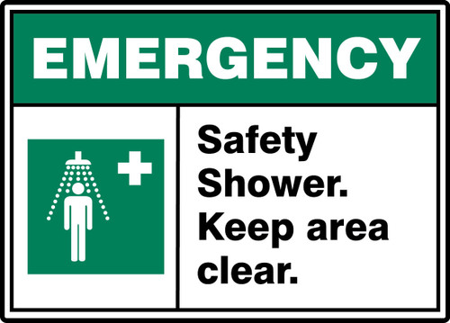 ANSI ISO Emergency Safety Sign: Safety Shower - Keep Area Clear. 10" x 14" Aluma-Lite 1/Each - MRSD910XL