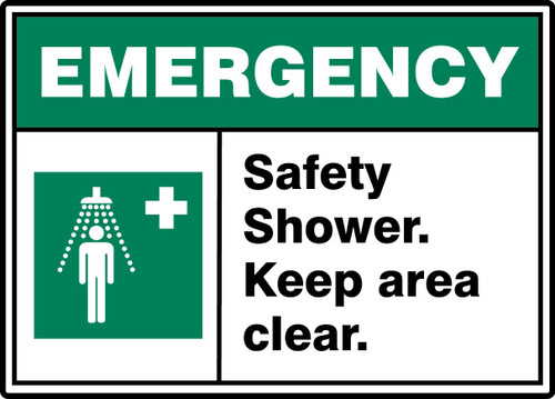 ANSI ISO Emergency Safety Sign: Safety Shower - Keep Area Clear. 10" x 14" Aluma-Lite 1/Each - MRSD910XL