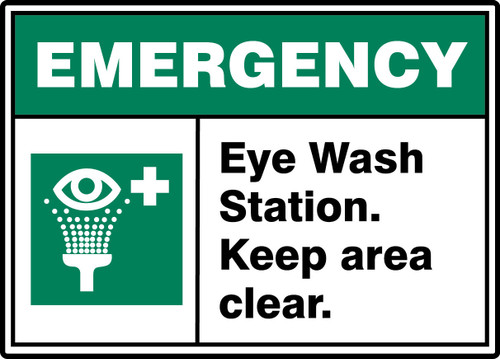 ANSI ISO Emergency Safety Sign: Eye Wash Station - Keep Area Clear. 10" x 14" Plastic 1/Each - MRSD912VP