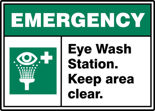 ANSI ISO Emergency Safety Sign: Eye Wash Station - Keep Area Clear. 7" x 10" Adhesive Vinyl 1/Each - MRSD913VS