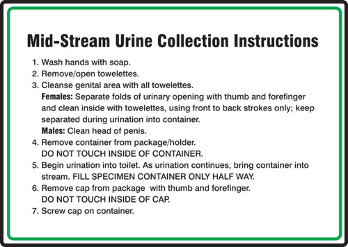 Safety Sign: Mid-Stream Urine Collection Instructions 10" x 14" Accu-Shield 1/Each - MRST543XP