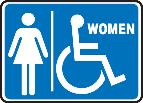 Restroom Sign: Handicapped Accessible Women Restroom 7" x 10" Adhesive Dura-Vinyl 1/Each - MRST568XV