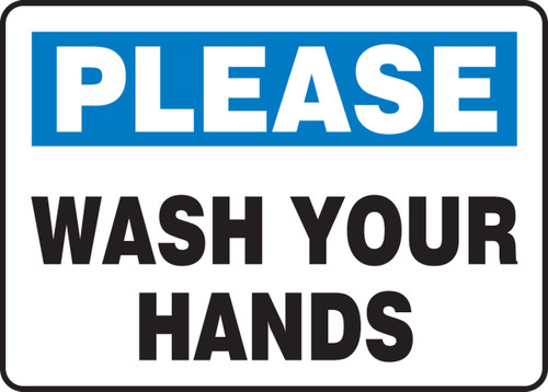 Safety Sign: Please Wash Your Hands 10" x 14" Adhesive Dura-Vinyl - MRST904XV