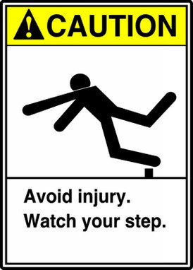 ANSI Caution Safety Sign: Avoid Injury. Watch Your Step. 10" x 7" Accu-Shield 1/Each - MRTF601XP