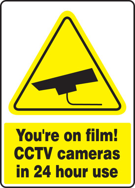 Safety Sign: Your're On Film - CCTV Cameras In 24 Hour Use 18" x 12" Adhesive Vinyl 1/Each - MSEC554VS