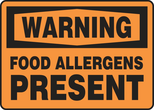 OSHA Warning Safety Sign: Food Allergens Present 7" x 10" Plastic 1/Each - MSFA301VP