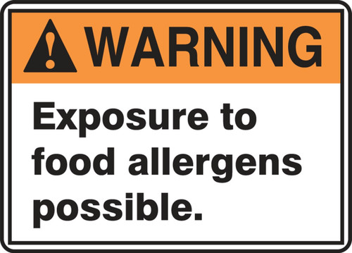 ANSI Warning Safety Sign: Exposure To Food Allergens Possible 10" x 14" Plastic 1/Each - MSFA303VP